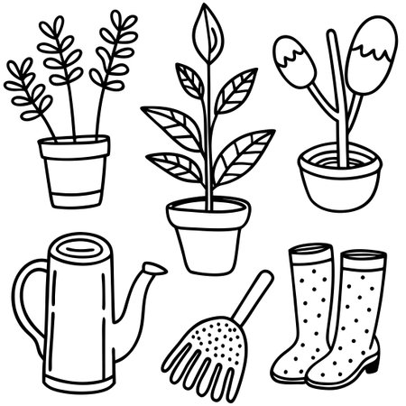 Doodle Gardening Elements for Web and Social Media Marketingのイラスト素材