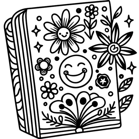 Groovy Hand-Drawn Coloring Page with Positive Vibes and Good Energyのイラスト素材