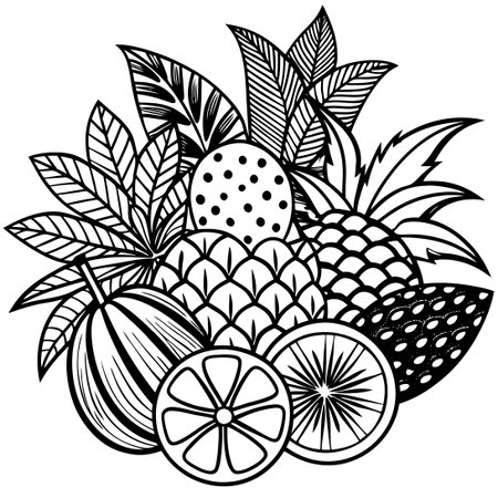 Hand Drawn Coloring Page for Kids and Adults with Summer Vibesのイラスト素材