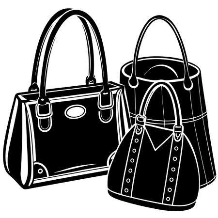 Sophisticated Handbag Collection Displayed on a Pristine White Backgroundのイラスト素材