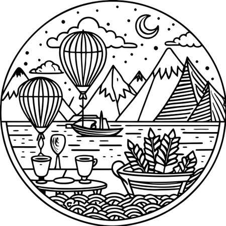 Intricate Hand-Drawn Coloring Page for Both Kids and Adults with Wildflowersのイラスト素材