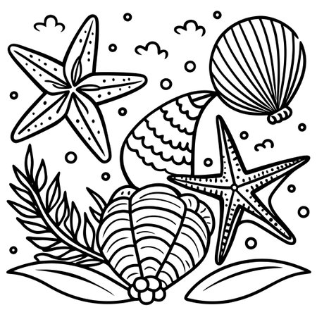 Hand Drawn Coloring Page for Kids and Adults Featuring Summer Elementsのイラスト素材