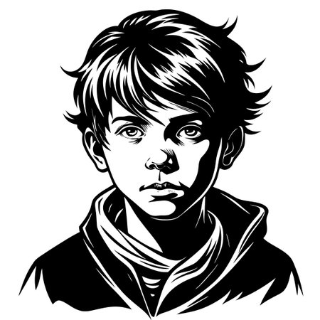 Solitary Silhouette of a Young Boy in Isolationのイラスト素材