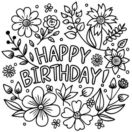 Free Printable Happy Birthday Coloring Pages for Kidsのイラスト素材