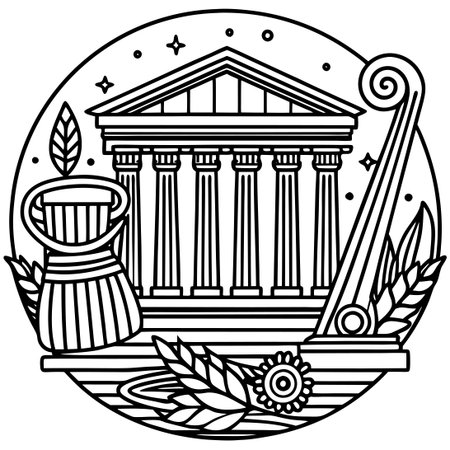 Ancient Greece Coloring Page: Historic Athens Temple in Detailed Gloryのイラスト素材