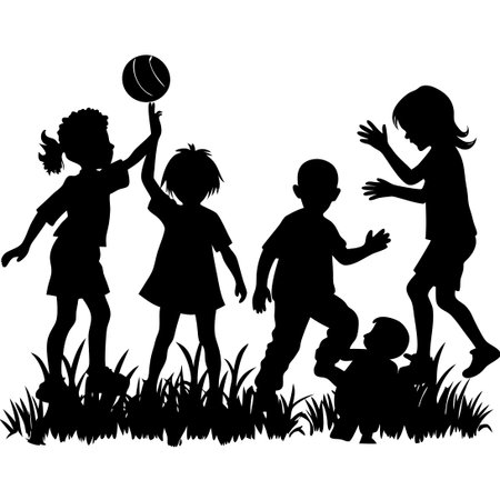 Graceful Silhouettes of Children Captured in Motionのイラスト素材