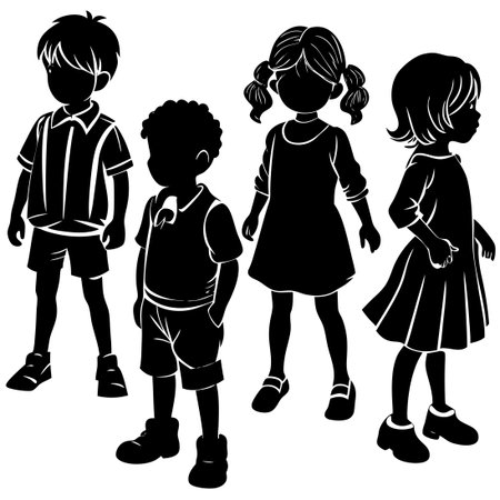Isolated Silhouettes of Children Playing and Exploring the Outdoorsのイラスト素材