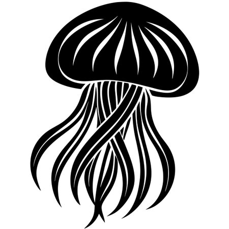 Silhouetted Jellyfish Suspended Gracefully on a Pristine White Backgroundのイラスト素材