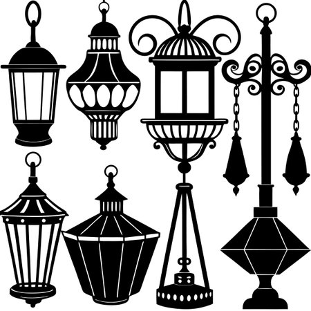 Minimalist Silhouette Collection of Assorted Floor and Desk Lampsのイラスト素材