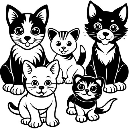 Collection of Adorable Kittens and Puppies in Cartoon Style on White Backgroundのイラスト素材
