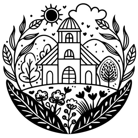 Hand-Drawn Coloring Page Embracing the Love for Our Verdant Planetのイラスト素材