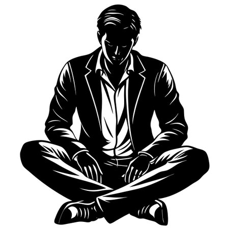 Male Figure Silhouette Seated on a White Backgroundのイラスト素材