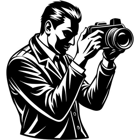 Silhouette of a Man Taking a Photo on White Backgroundのイラスト素材