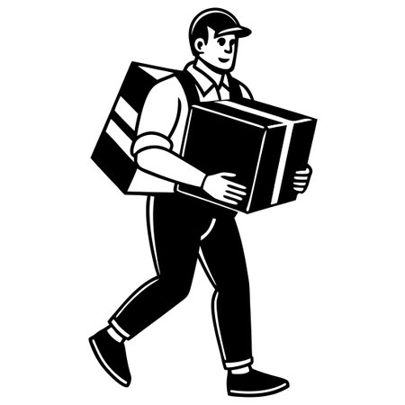 Silhouette of Man Carrying Boxes Against White Background Vector Graphicのイラスト素材