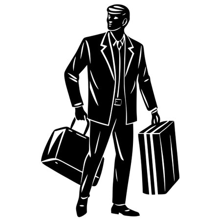 Silhouette of a Man with Travel Baggage in White Vector Formatのイラスト素材