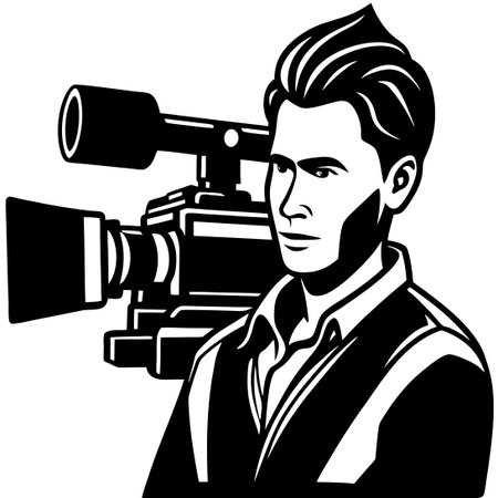 Silhouette of a Male Videographer Captured on a White Background