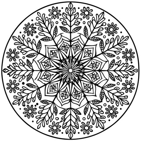 Intricate Hand-Drawn Mandala with Festive New Year and Christmas Motifのイラスト素材