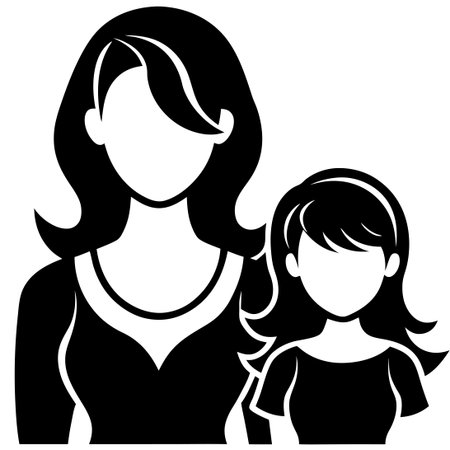 Delicate Silhouette of Mother and Daughter Bonding in Minimalist White Backgroundのイラスト素材