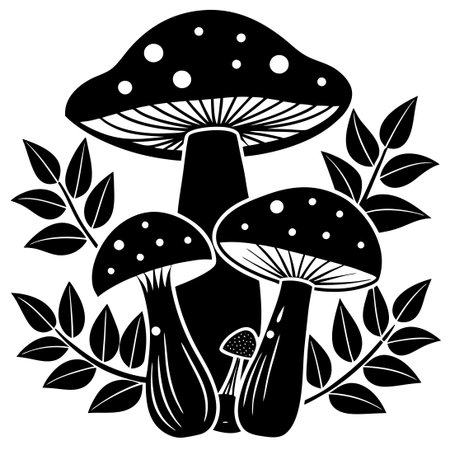 Autumnal Mushrooms Thriving Amidst Fallen Foliage in Flat Designのイラスト素材