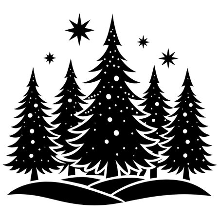 Silhouettes of Majestic Christmas Trees Adorning the Magical Winter Landscapeのイラスト素材