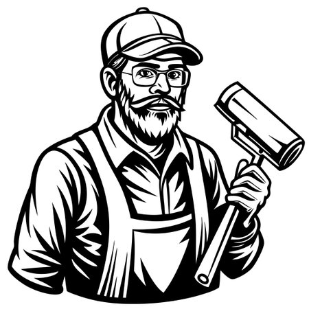 Intricate Painter's Outline Sketch in Black and White Vector Formatのイラスト素材