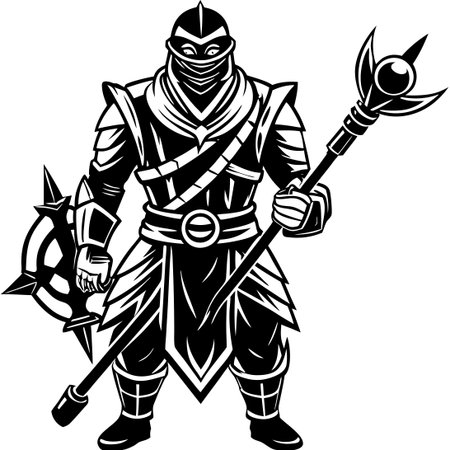 Stealthy Ninja Silhouette with Weaponry Vector Illustrationのイラスト素材