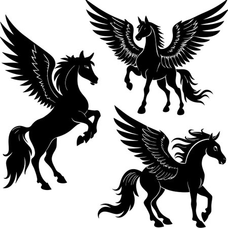 Majestic Silhouettes of Pegasus in a Collection Isolated Against a Pristine Backgroundのイラスト素材