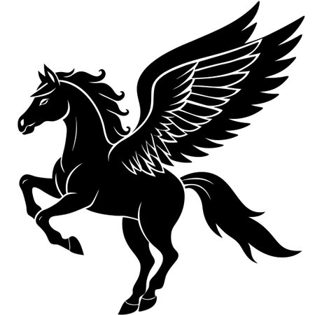 Pegasus Silhouette in Majestic Flight, Isolated Against a Dark Backgroundのイラスト素材