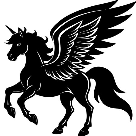 Isolated Black Silhouette of a Majestic Pegasus Set Against a Transparent Backgroundのイラスト素材