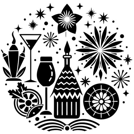 Intricate Vector Symbols of New Year Celebrationsのイラスト素材