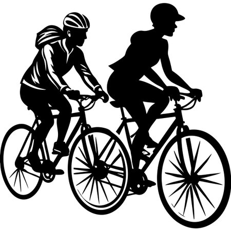 Set of People Riding Silhouetted Bicycles on a White Backgroundのイラスト素材