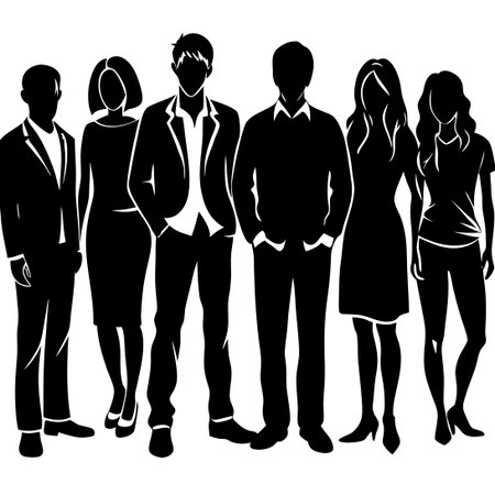 Isolated Silhouette of People Group on White Backgroundのイラスト素材