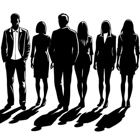 Minimalist Illustration of People with Shadows Standing Together in White Backgroundのイラスト素材
