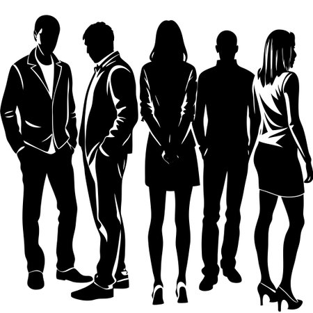 Silhouette of People Standing United in Isolated Vector Illustrationのイラスト素材