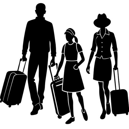 Silhouette Collection of People Carrying Suitcases on Their Journeysのイラスト素材