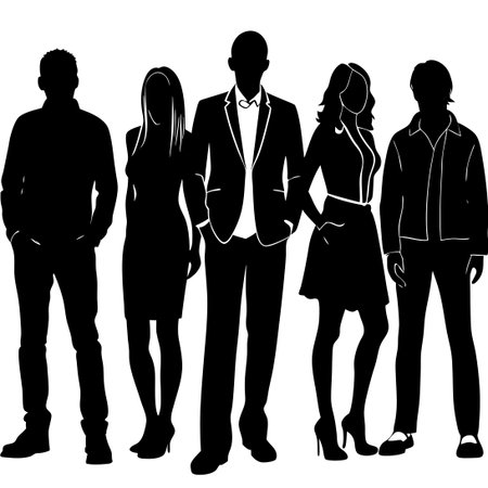 Silhouettes of People Standing Together in Unity and Solidarityのイラスト素材