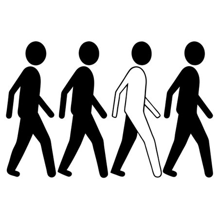 Colorful Silhouette Figures of People Walking on a White Backgroundのイラスト素材