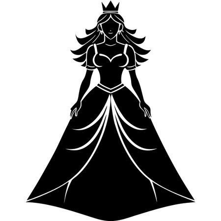 Elegant Silhouette of a Princess Bride in a Flowing Dress Ablaze in Blackのイラスト素材