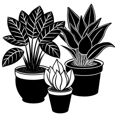 Indoor Oasis: Vibrant Plants in Flowerpots, Adding Lush Greenery to Your Homeのイラスト素材