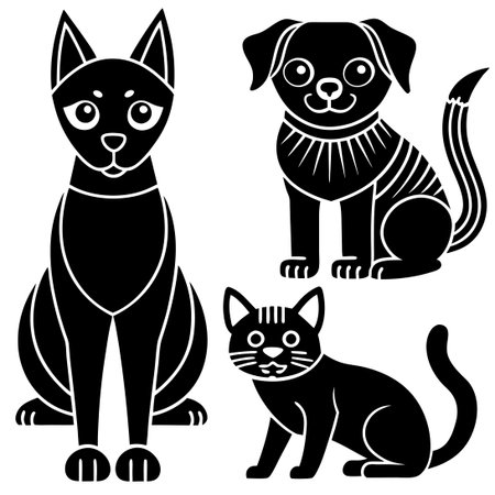 Isolated Flat Vector Illustration of a Variety of Domestic Petsのイラスト素材