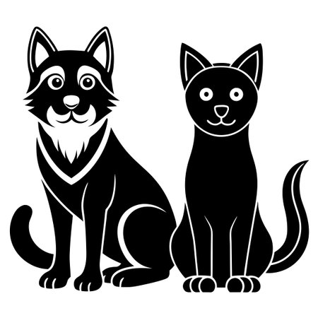 Flat Isolated Vector Set of Adorable Domestic Pets Illustrationsのイラスト素材