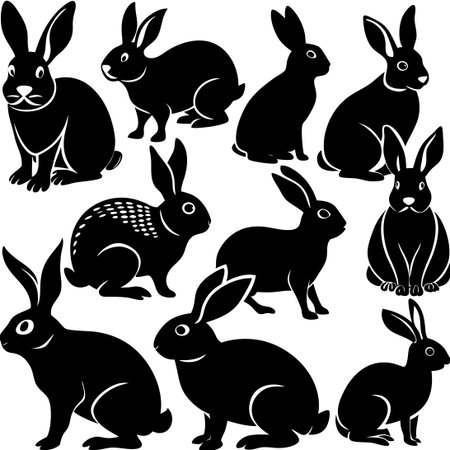 Enchanting Silhouette Collection of Rabbits in Motionのイラスト素材