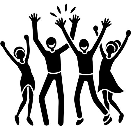 Simple and Joyful Stick Figure Celebration Sketchのイラスト素材