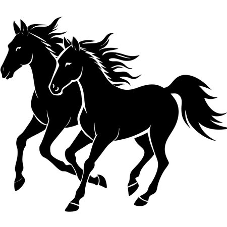 Running Horses Silhouette Isolated: A Graceful Herd in Motionのイラスト素材