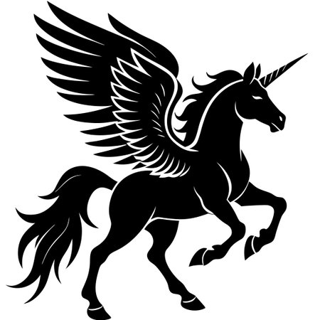 Majestic Running Unicorn with Flowing Mane and Wingsのイラスト素材