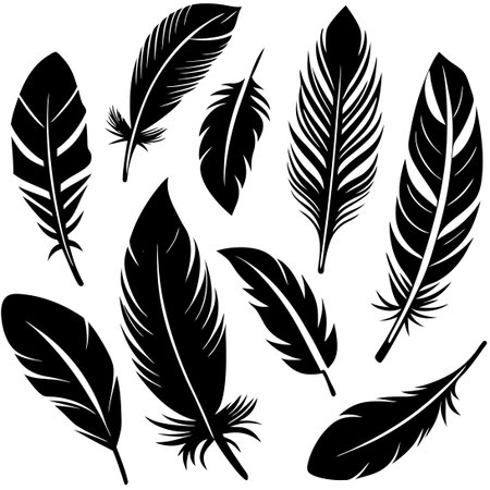 Flat Vector Illustration of an Assortment of Bird Feathers in Vibrant Colorsのイラスト素材