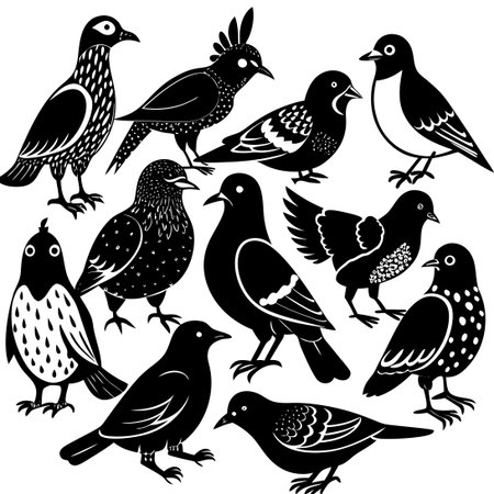 Colorful Variety of Bird Breeds on a Pristine White Canvasのイラスト素材