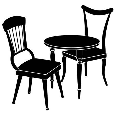 Minimalist Silhouette of a Set of Chair and Table for Twoのイラスト素材