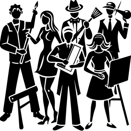 Silhouette Art Collection of Diverse Artists Isolated on White Backgroundのイラスト素材