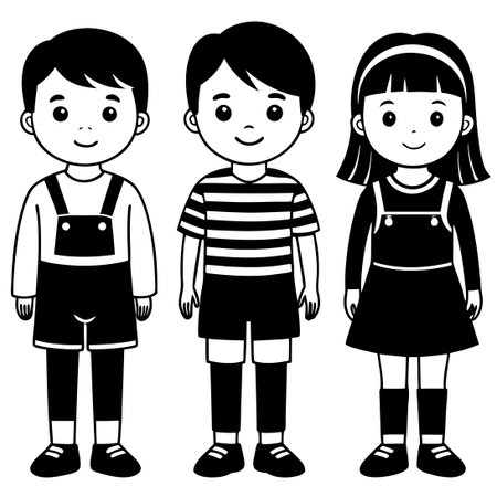 Diverse Group of Children Playing and Interacting in a Flat Design Styleのイラスト素材